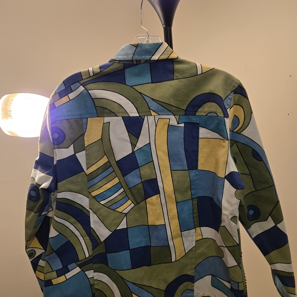 Patchwork Blue and Green Beaded Jean Jacket. 20x25 - Picture 3 of 10